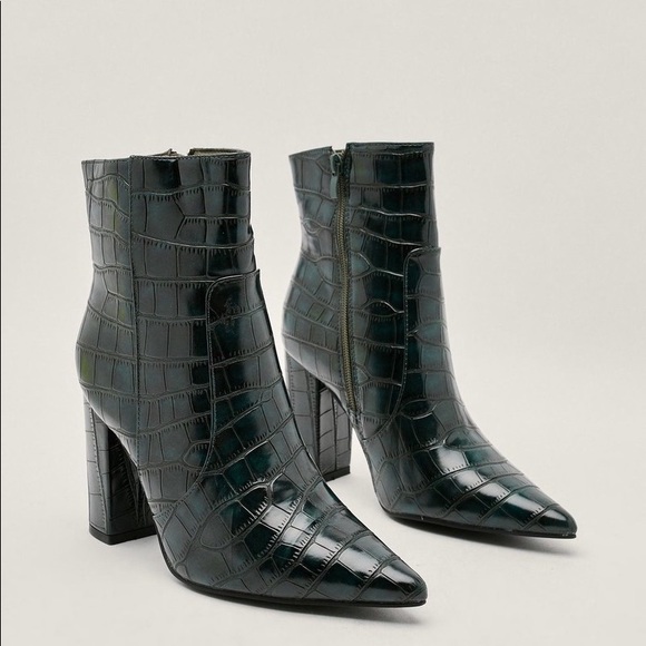 Nasty Gal Shoes - Nasty Gal Croc Faux Leather Pointed Ankle Boots